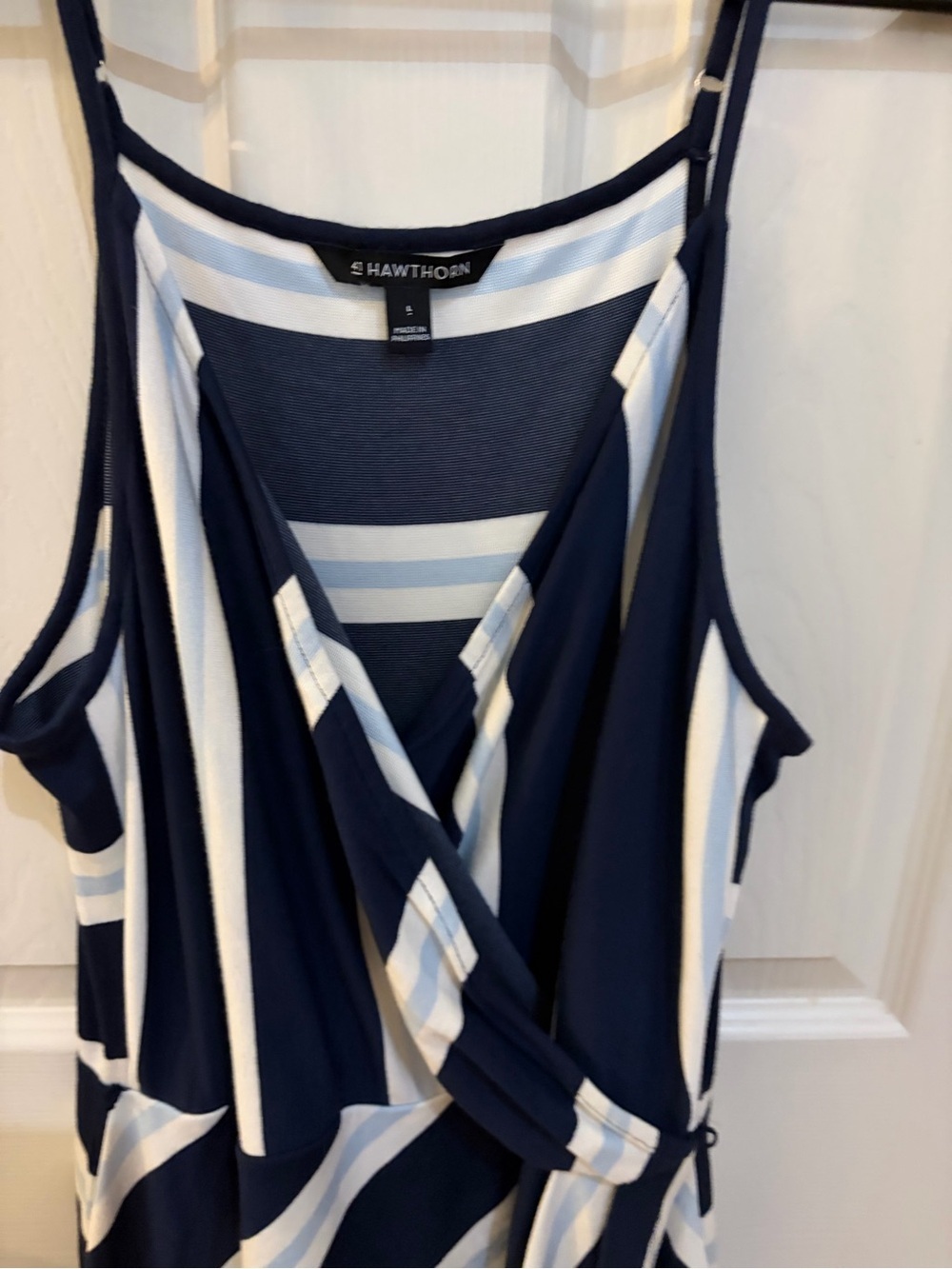 41 Hawthorn Navy Blue Striped Faux Wrap Dress L (No Belt) - Picture 3 of 8